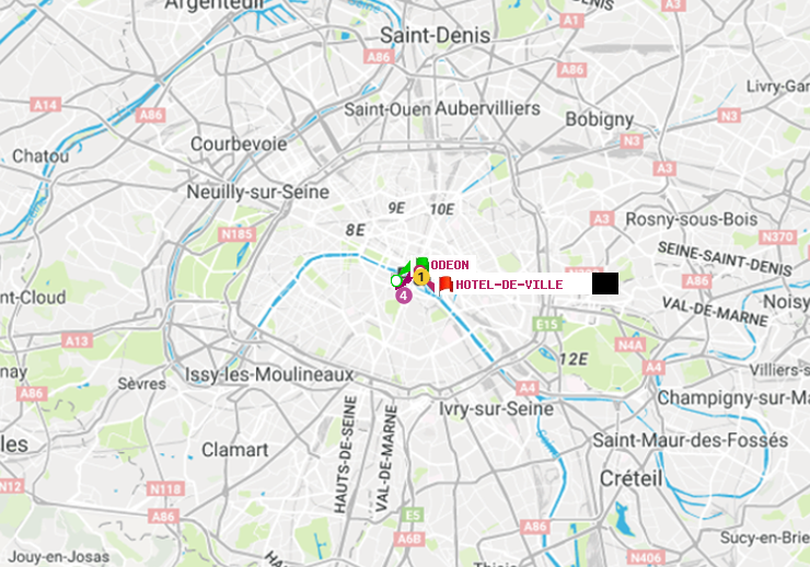 plan itinéraire ratp de Odéon à Hôtel de Ville