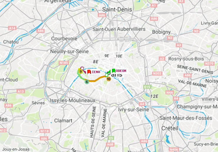 plan itinéraire ratp de Odéon à Iéna
