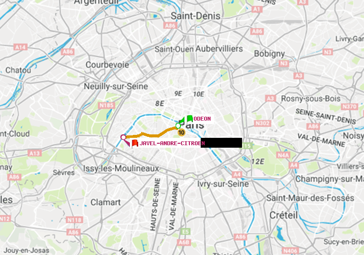 plan itinéraire ratp de Odéon à Javel-André-Citroen