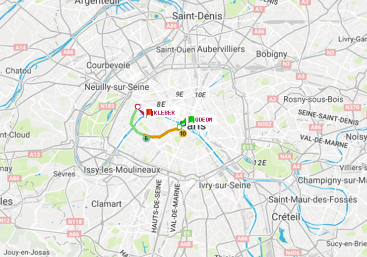 plan itinéraire ratp de Odéon à Kléber