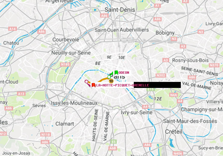 plan itinéraire ratp de Odéon à La Motte-Picquet-Grenelle