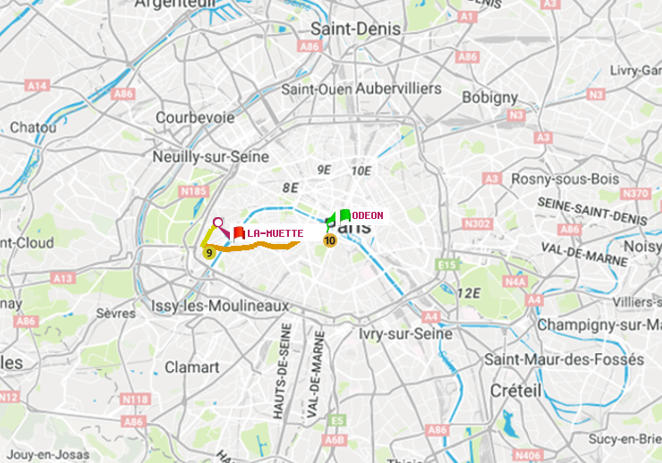plan itinéraire ratp de Odéon à La Muette