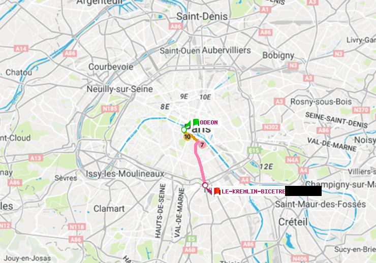 plan itinéraire ratp de Odéon à Le Kremlin-Bicêtre