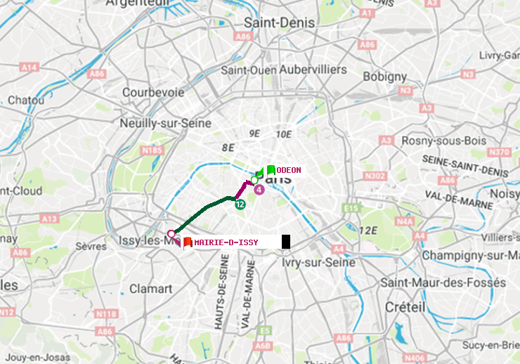 plan itinéraire ratp de Odéon à Mairie d