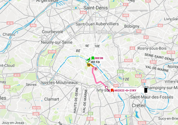 plan itinéraire ratp de Odéon à Mairie d