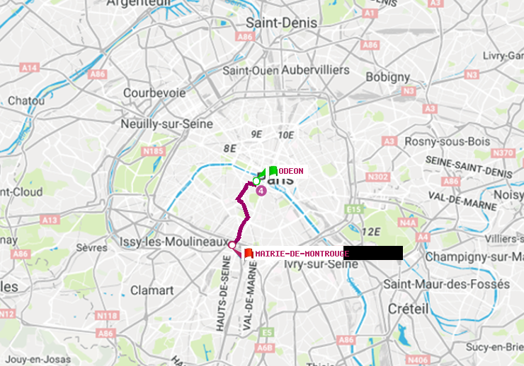 plan itinéraire ratp de Odéon à Mairie de Montrouge