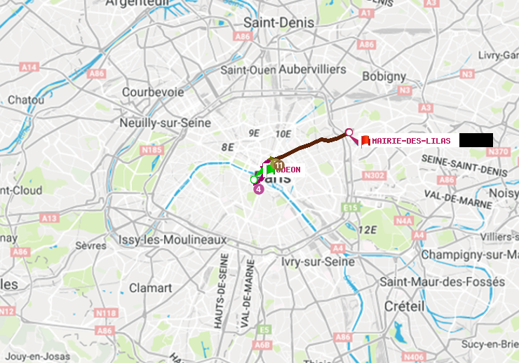 plan itinéraire ratp de Odéon à Mairie des Lilas