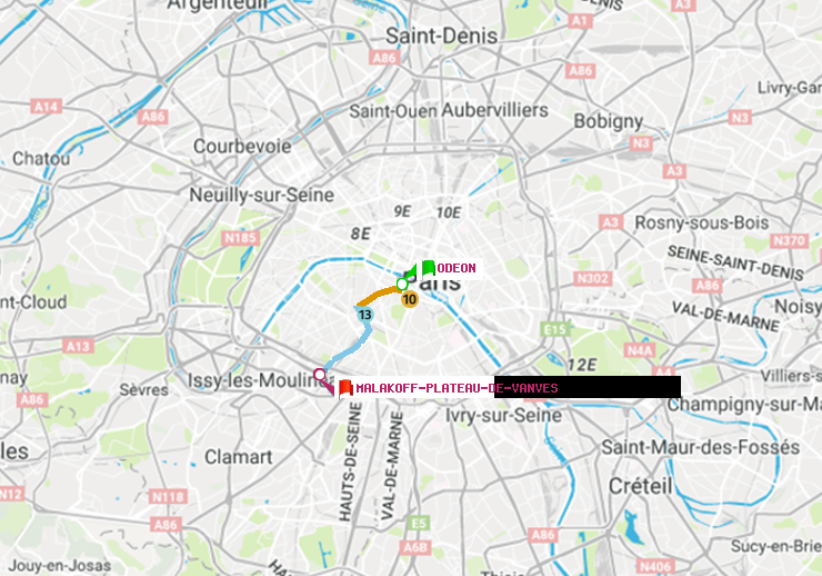 plan itinéraire ratp de Odéon à Malakoff-Plateau de Vanves