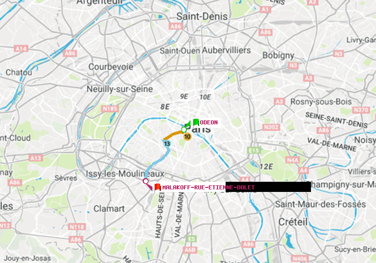 plan itinéraire ratp de Odéon à Malakoff-Rue Etienne Dolet