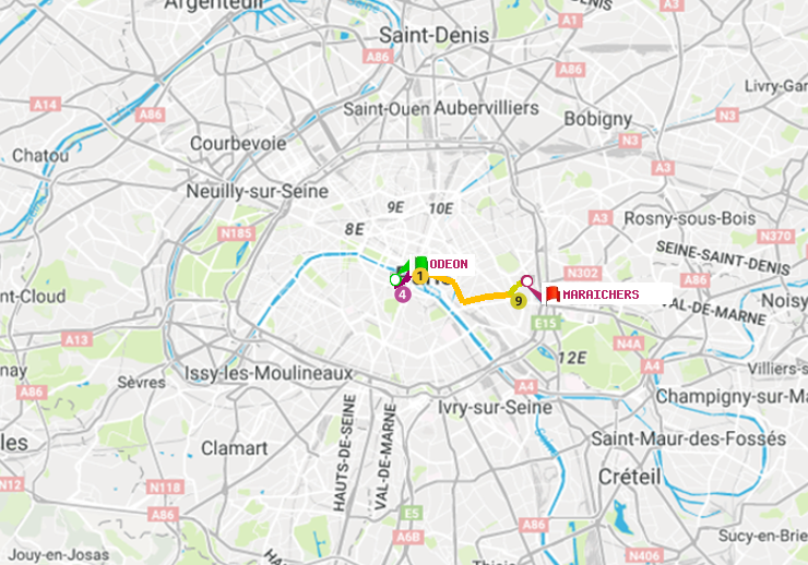 plan itinéraire ratp de Odéon à Maraichers