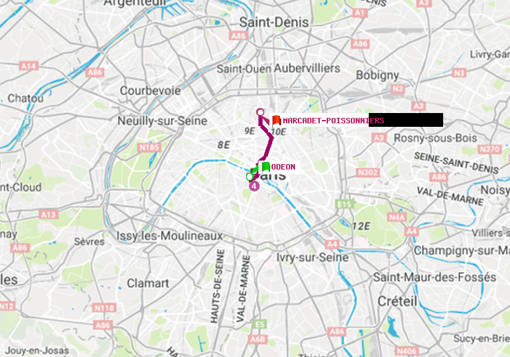 plan itinéraire ratp de Odéon à Marcadet-Poissonniers