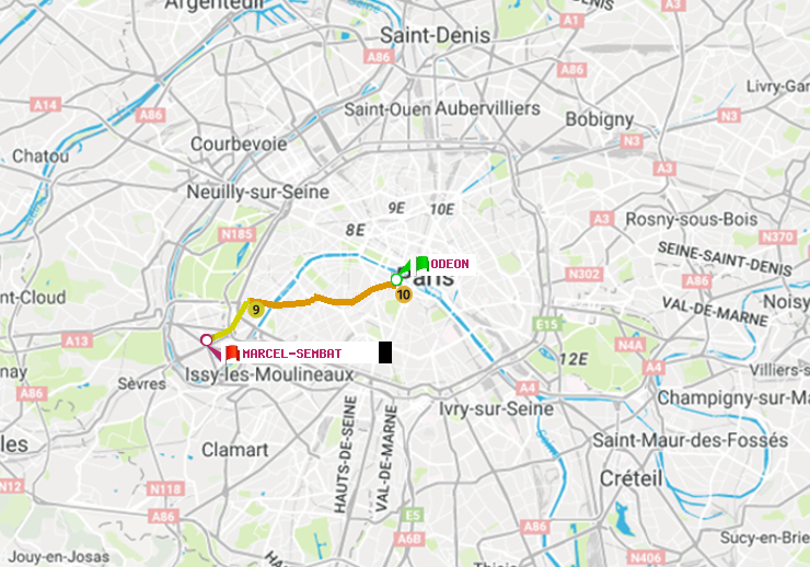 plan itinéraire ratp de Odéon à Marcel Sembat
