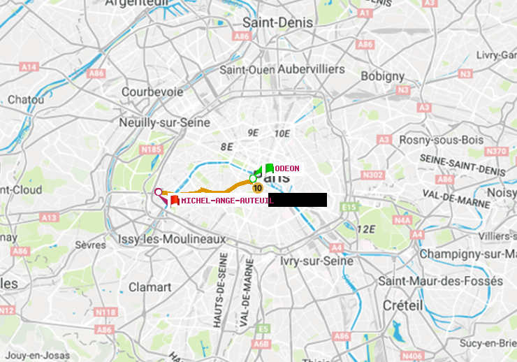 plan itinéraire ratp de Odéon à Michel-Ange-Auteuil
