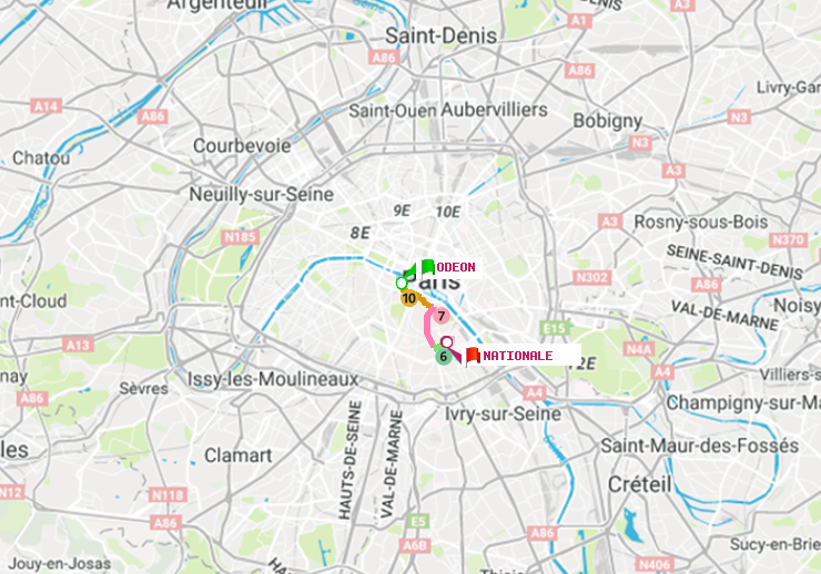 plan itinéraire ratp de Odéon à Nationale