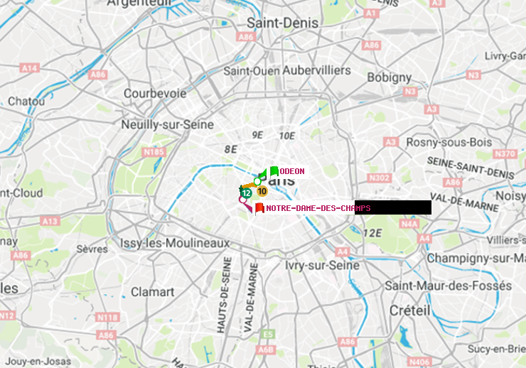 plan itinéraire ratp de Odéon à Notre-Dame des Champs