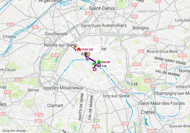 plan itinéraire ratp de Odéon à Péreire