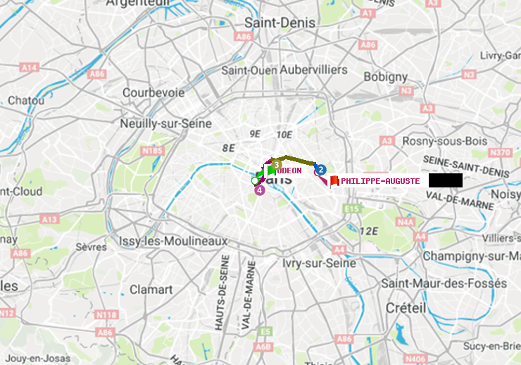 plan itinéraire ratp de Odéon à Philippe Auguste