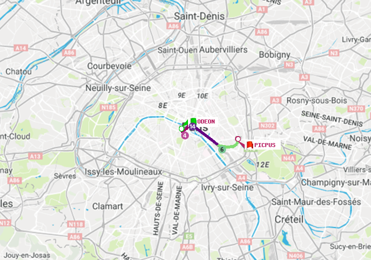 plan itinéraire ratp de Odéon à Picpus