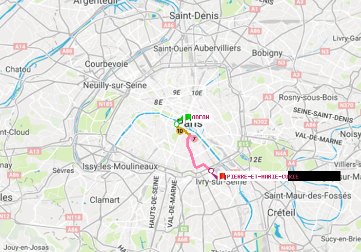 plan itinéraire ratp de Odéon à Pierre et Marie Curie