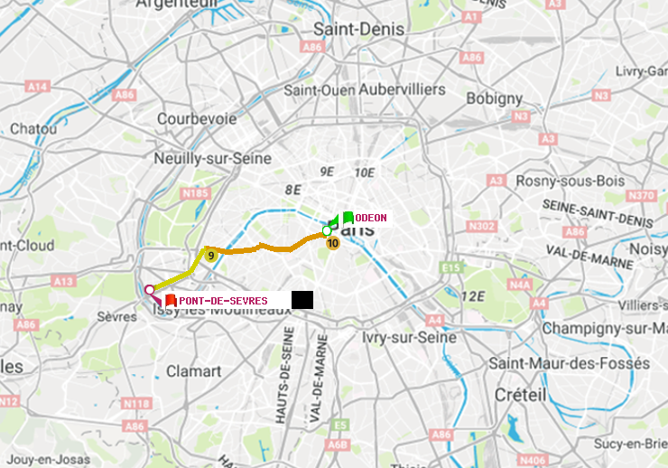 plan itinéraire ratp de Odéon à Pont de Sèvres