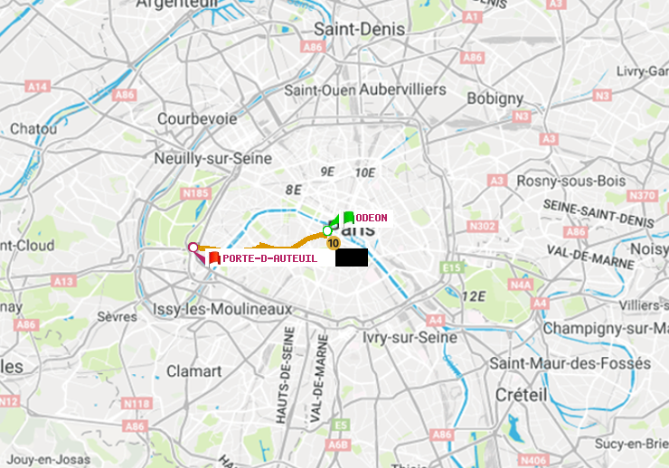 plan itinéraire ratp de Odéon à Porte d