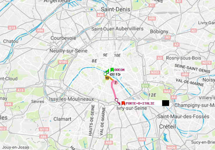 plan itinéraire ratp de Odéon à Porte d