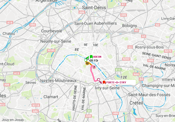 plan itinéraire ratp de Odéon à Porte d