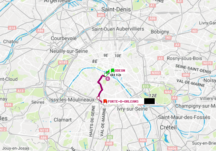 plan itinéraire ratp de Odéon à Porte d