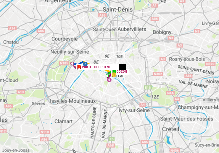 plan itinéraire ratp de Odéon à Porte Dauphine (Maréchal de Lattre de Tassigny)