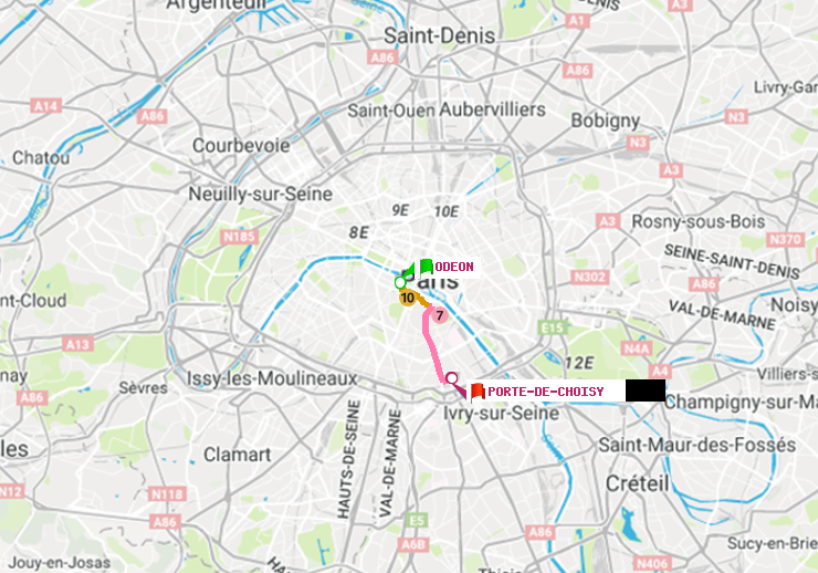 plan itinéraire ratp de Odéon à Porte de Choisy