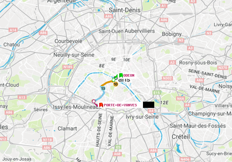 plan itinéraire ratp de Odéon à Porte de Vanves