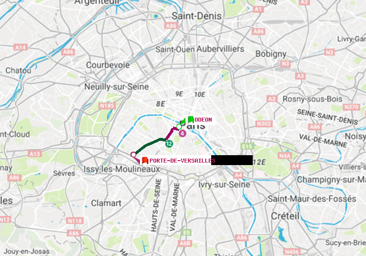 plan itinéraire ratp de Odéon à Porte de Versailles