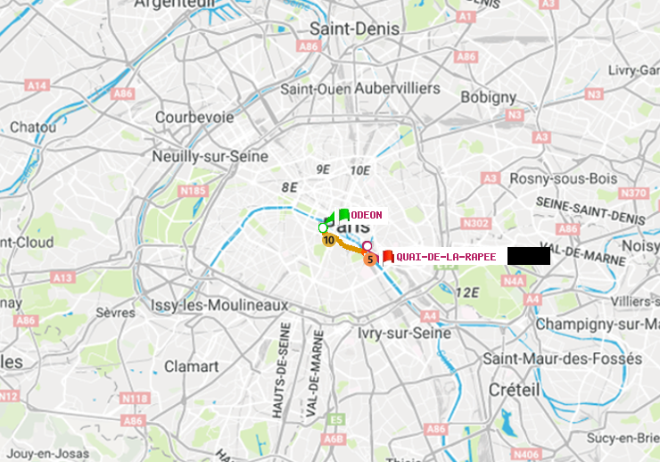 plan itinéraire ratp de Odéon à Quai de la Rapée