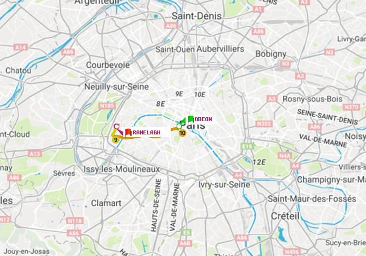 plan itinéraire ratp de Odéon à Ranelagh
