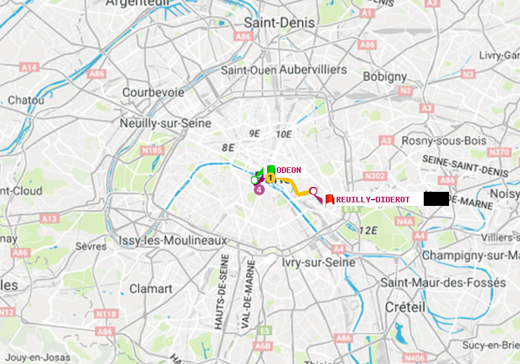 plan itinéraire ratp de Odéon à Reuilly-Diderot