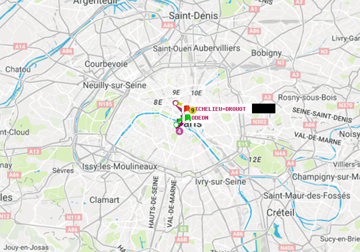 plan itinéraire ratp de Odéon à Richelieu-Drouot