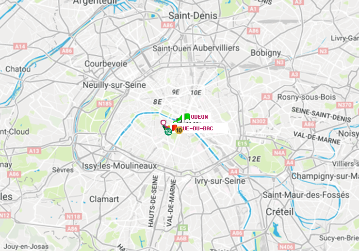 plan itinéraire ratp de Odéon à Rue du Bac