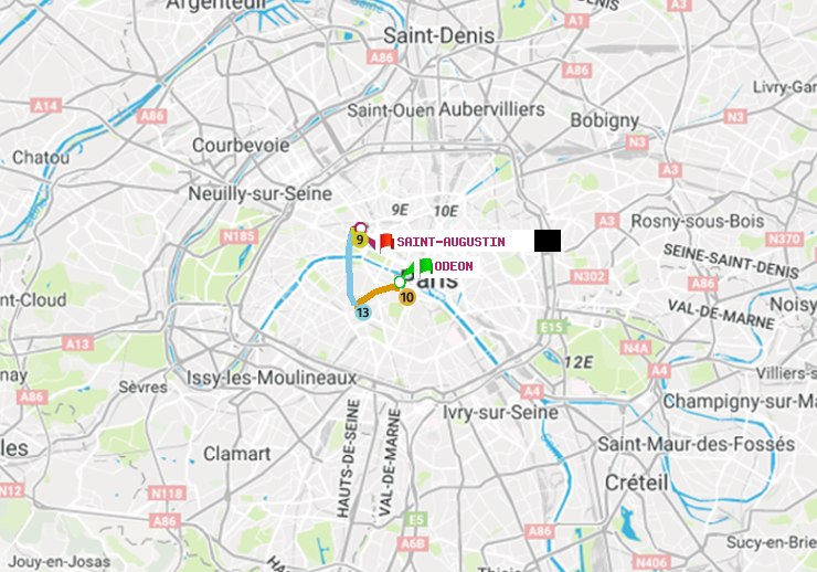 plan itinéraire ratp de Odéon à Saint-Augustin