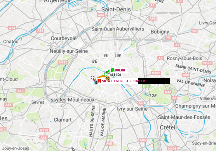 plan itinéraire ratp de Odéon à Saint-Francois-Xavier
