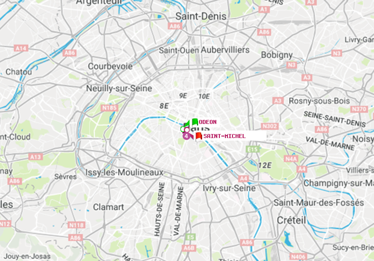 plan itinéraire ratp de Odéon à Saint-Michel