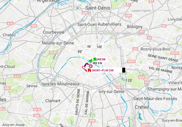 plan itinéraire ratp de Odéon à Saint-Placide