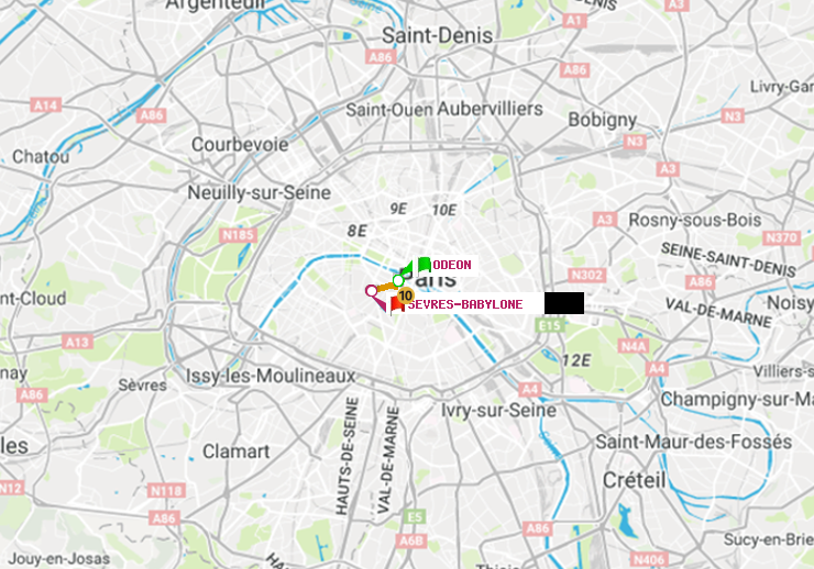 plan itinéraire ratp de Odéon à Sèvres-Babylone