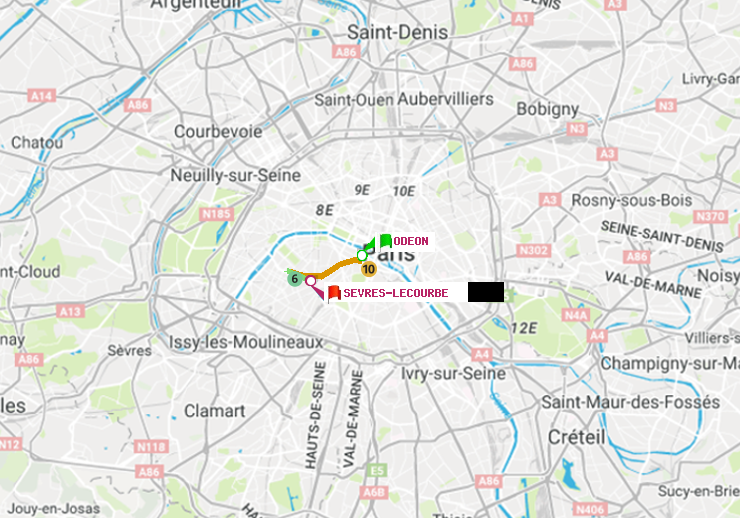 plan itinéraire ratp de Odéon à Sèvres-Lecourbe