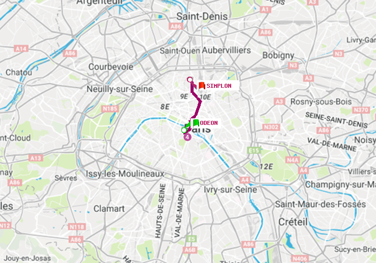 plan itinéraire ratp de Odéon à Simplon