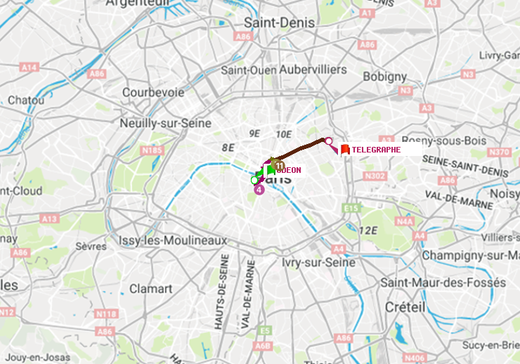 plan itinéraire ratp de Odéon à Telegraphe
