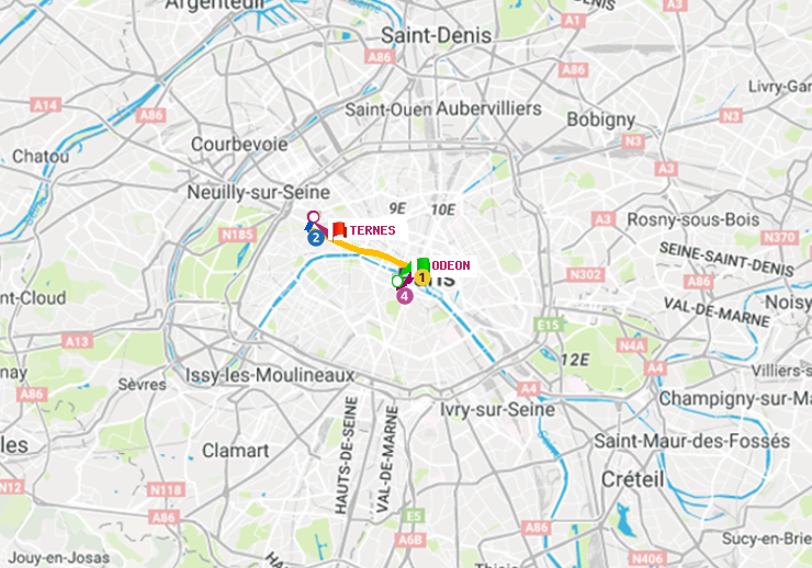 plan itinéraire ratp de Odéon à Ternes