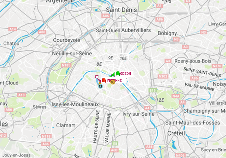 plan itinéraire ratp de Odéon à Varenne