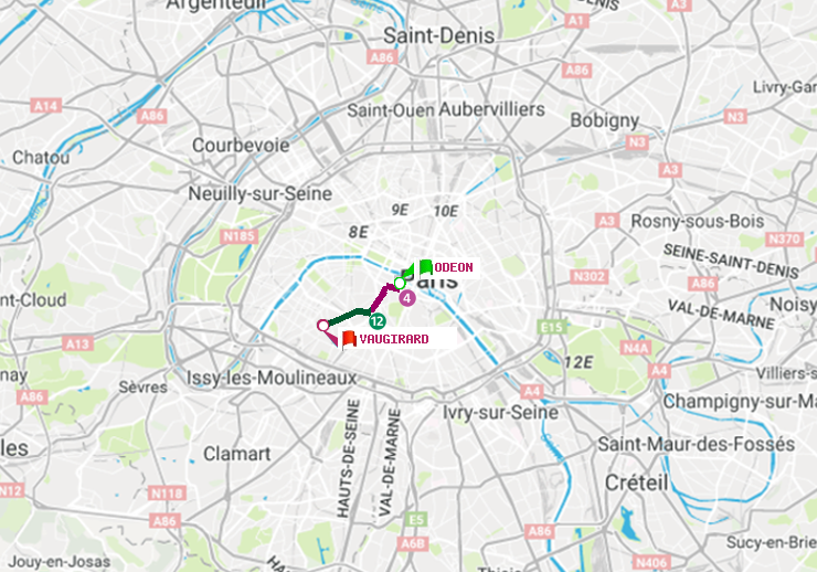 plan itinéraire ratp de Odéon à Vaugirard (Adolphe Chérioux)
