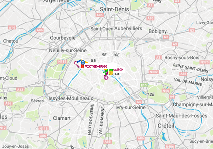 plan itinéraire ratp de Odéon à Victor Hugo