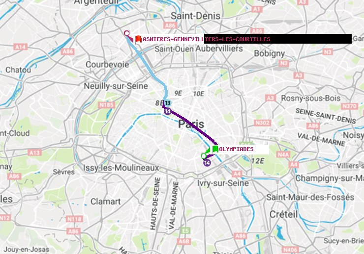 plan itinéraire ratp de Olympiades à Asnieres-Gennevilliers Les Courtilles